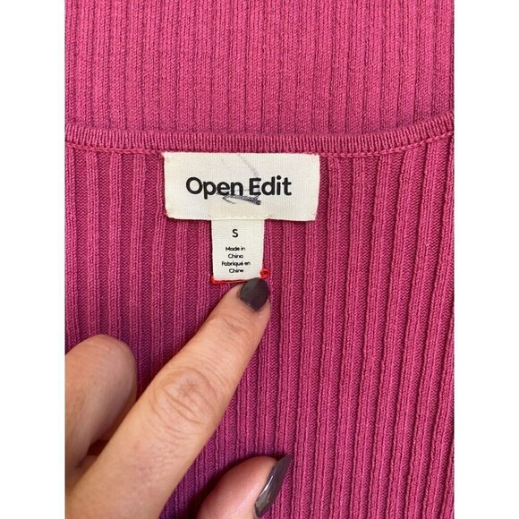 OPEN Edit BNWOT Women Ribbed Scoop Neck Sweater Sz Small Pink Malaga - Picture 6 of 8